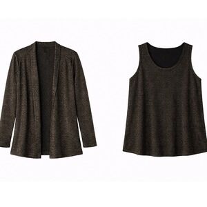 GRAVER Susan Graver 3X Metallic Novelty Knit Tank & Cardigan Set green Black NWT